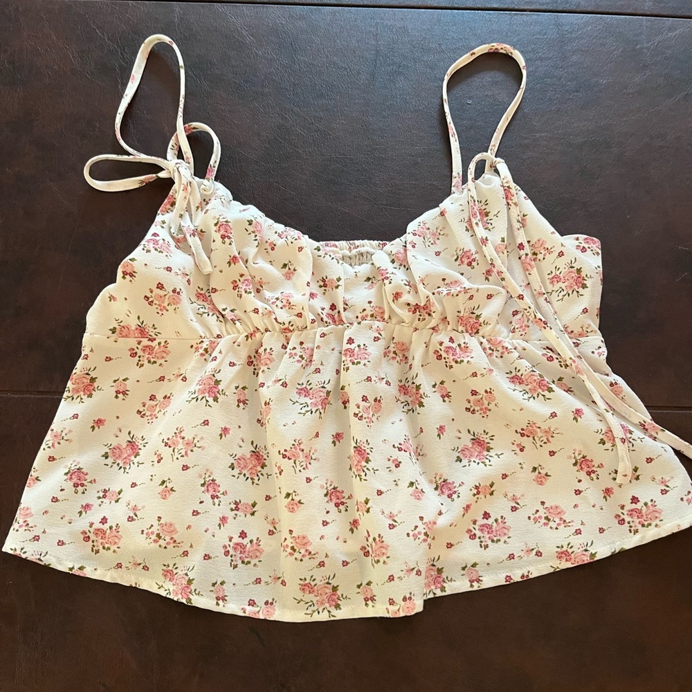 PacSun Floral Print Tank Top - Cream and Pink